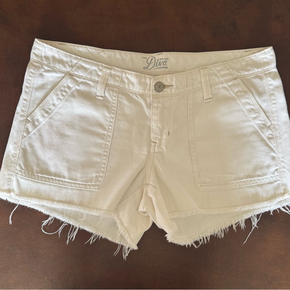 Old Navy Cream Jean Shorts Frayed Hem